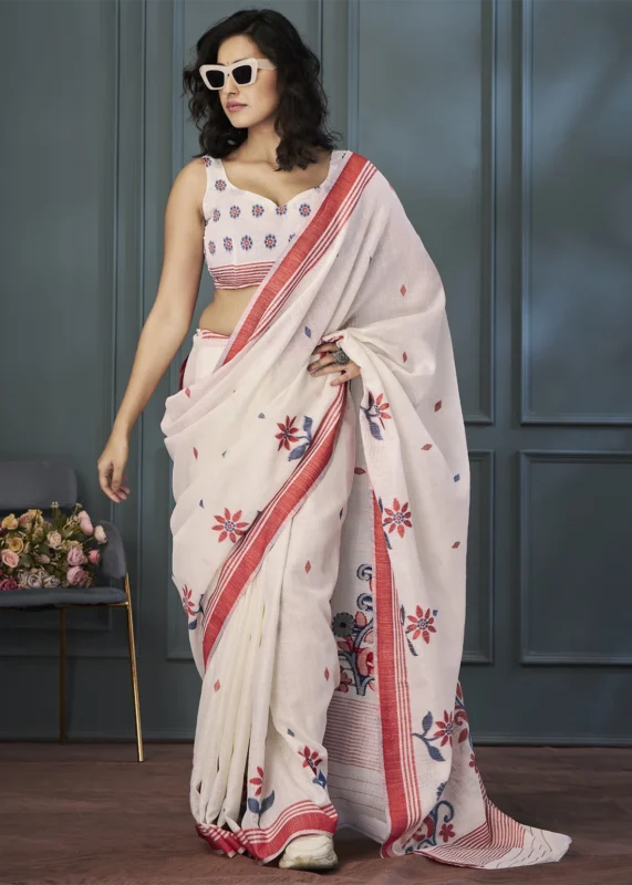 Off White Linen Saree