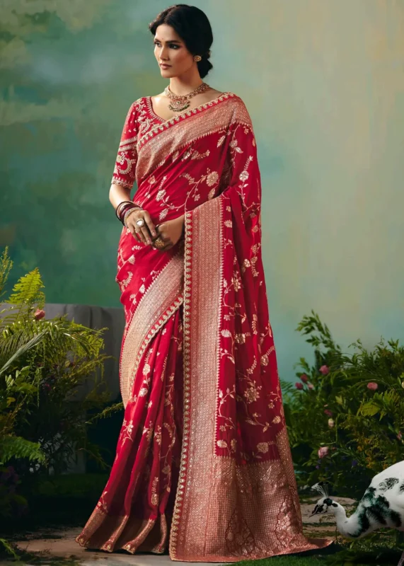 Raspberry Pink Banarasi Silk Saree