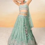 Embroidered Sea Green Chiffon Lehenga