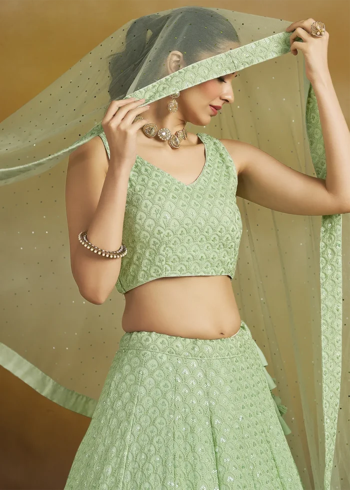 Mint Green Georgette Lehenga with Sequins Embroidery