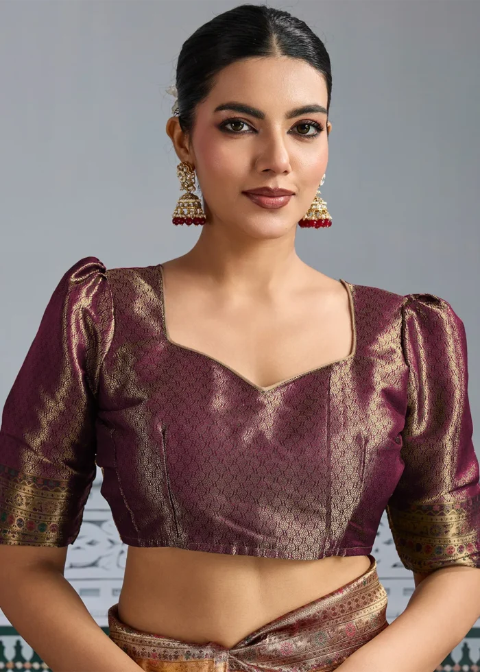 Beige & Maroon Kanjivaram Silk Saree