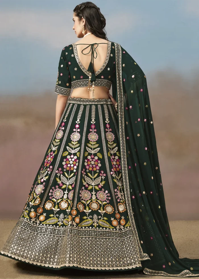 Bottle Green Georgette Embroidered Lehenga