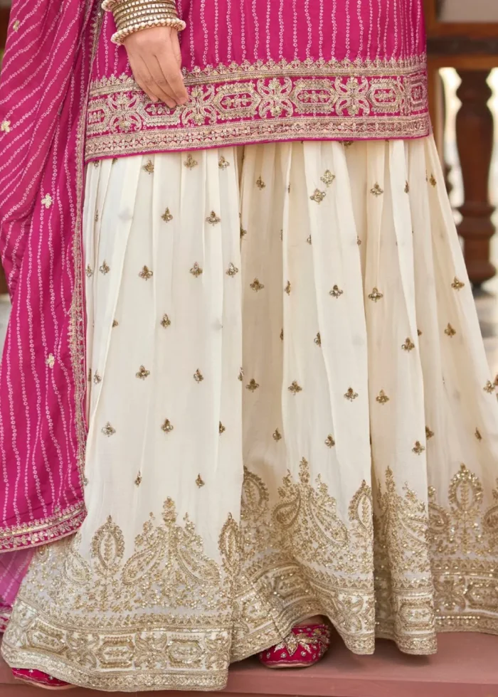 Embroidered Magenta Chiffon Gharara Suit