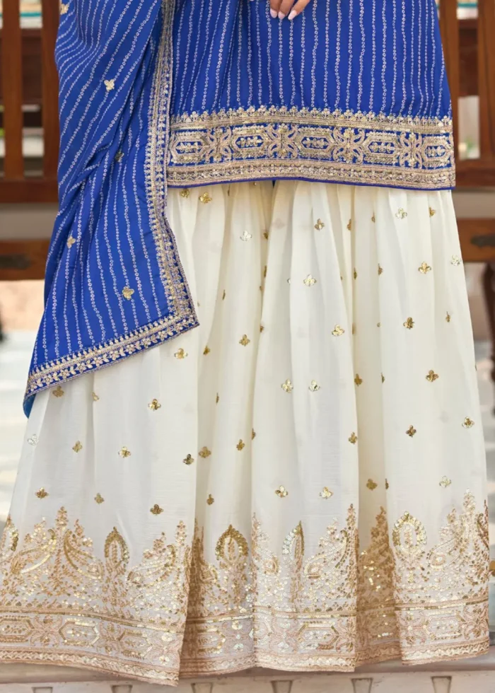 Embroidered Royal Blue Chiffon Gharara Suit