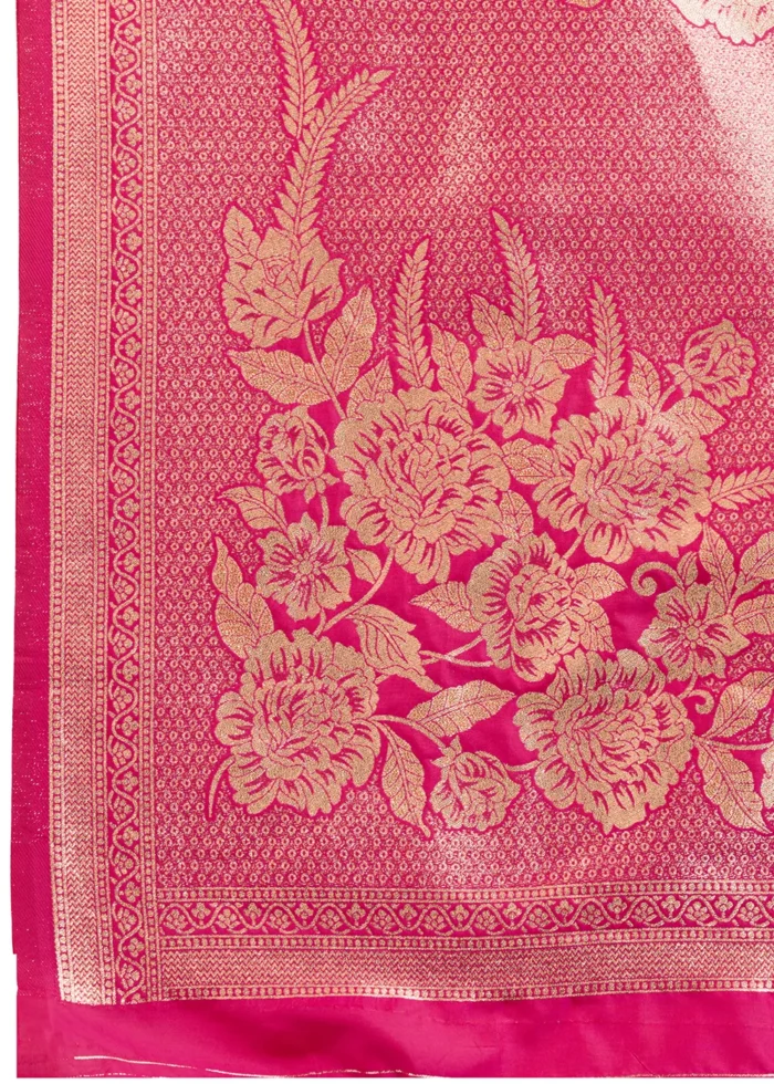 Fuchsia Banarasi Silk Saree with Golden Zari Floral Weaving