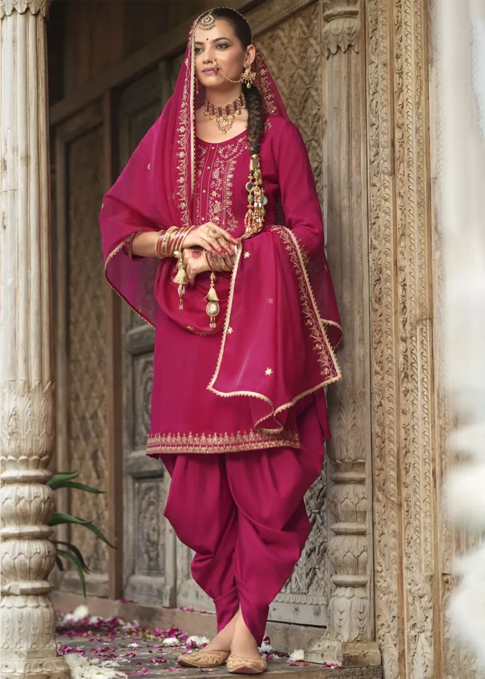 Magenta Silk Patiala Suit with Embroidery Work
