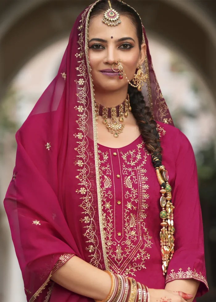Magenta Silk Patiala Suit with Embroidery Work