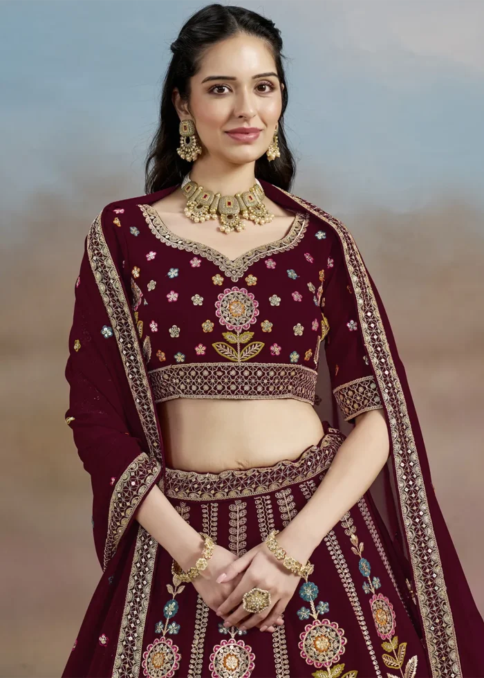 Maroon Georgette Embroidered Lehenga Choli
