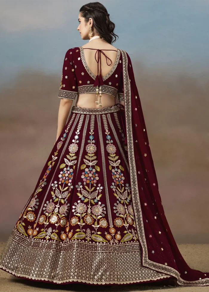 Maroon Georgette Embroidered Lehenga Choli