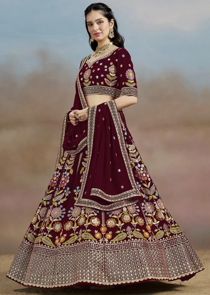Maroon Georgette Embroidered Lehenga Choli