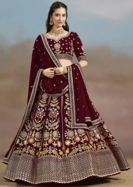 Maroon Georgette Embroidered Lehenga Choli