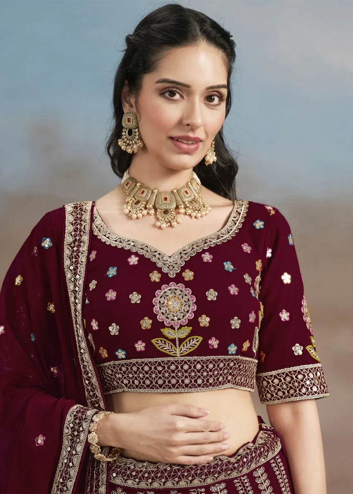 Maroon Georgette Embroidered Lehenga Choli