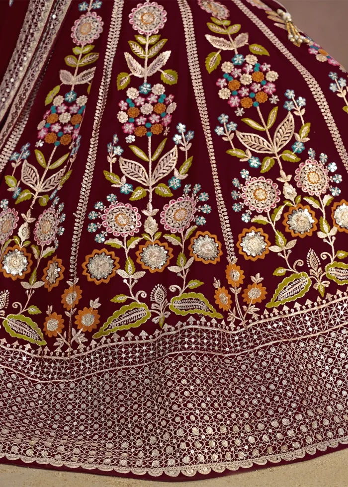 Maroon Georgette Embroidered Lehenga Choli
