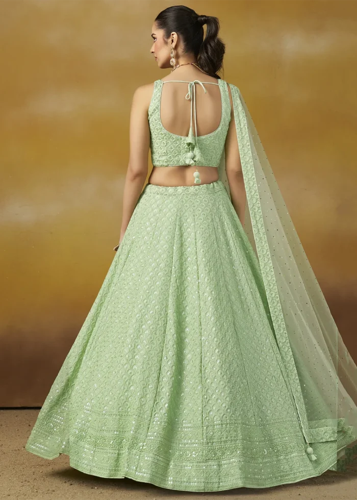 Mint Green Georgette Lehenga with Sequins Embroidery