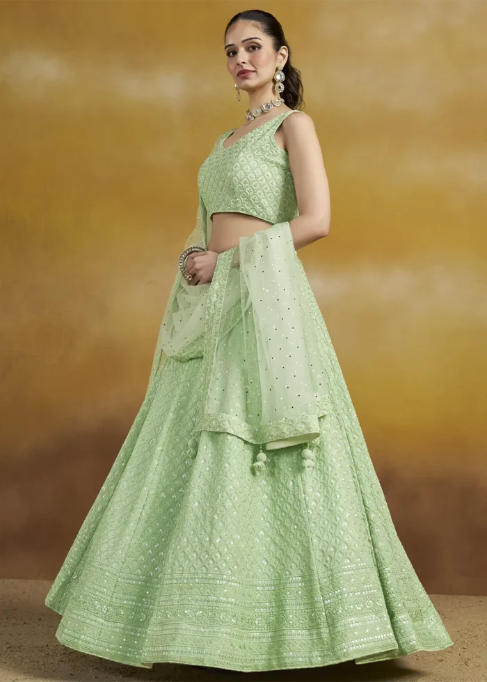 Mint Green Georgette Lehenga with Sequins Embroidery