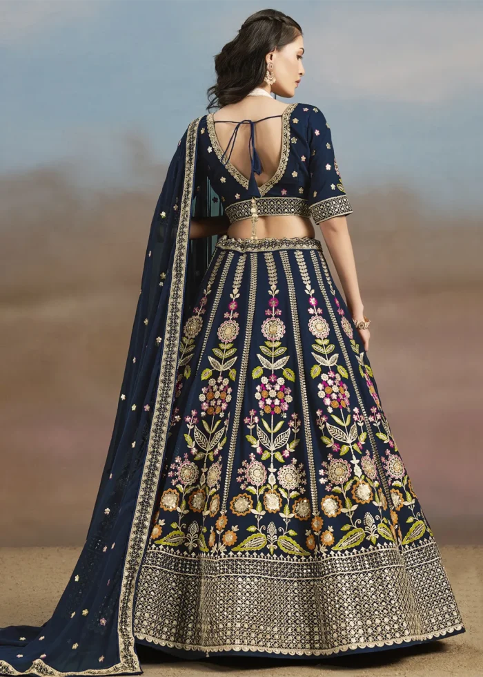 Navy Blue Georgette Embroidered Lehenga Choli