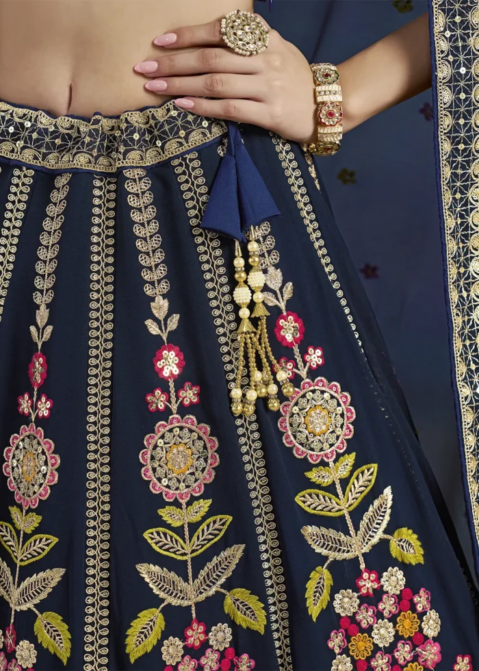 Navy Blue Georgette Embroidered Lehenga Choli