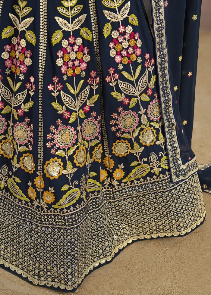 Navy Blue Georgette Embroidered Lehenga Choli