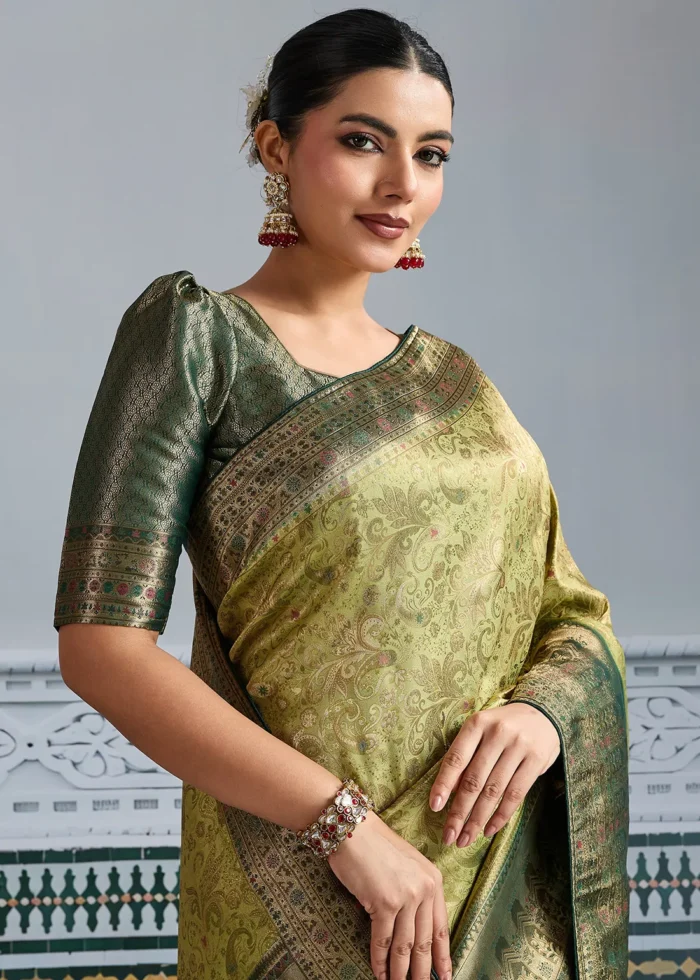 Olive & Bottle Green Kanjivaram Silk Saree