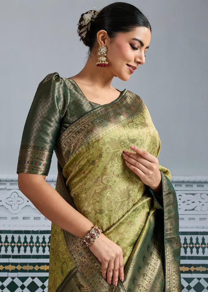 Olive & Bottle Green Kanjivaram Silk Saree