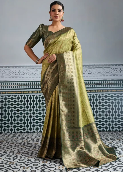 Olive & Bottle Green Kanjivaram Silk Saree