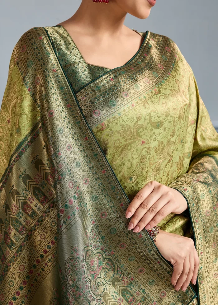 Olive & Bottle Green Kanjivaram Silk Saree