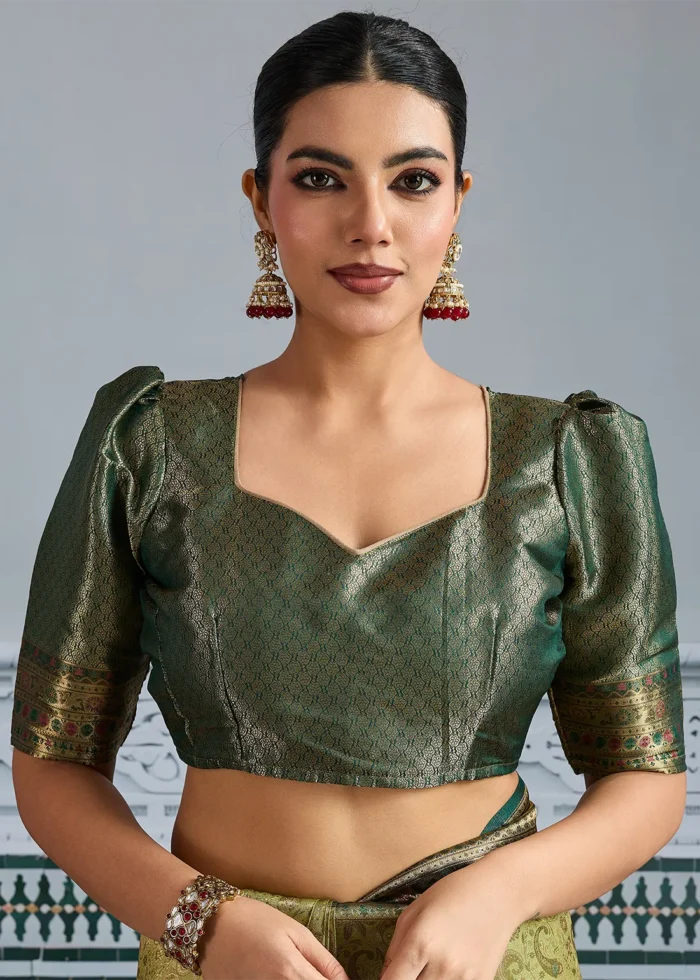 Olive & Bottle Green Kanjivaram Silk Saree