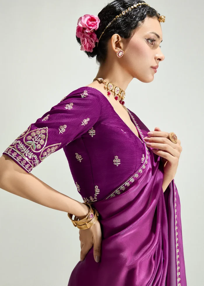 Ombré Magenta Embroidered Organza Saree
