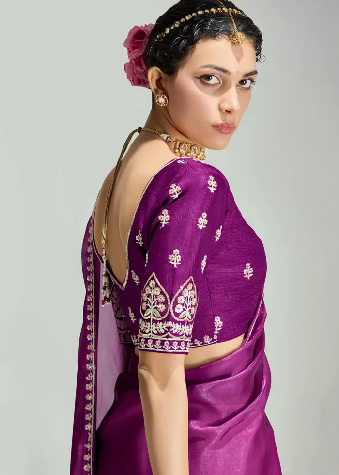 Ombré Magenta Embroidered Organza Saree