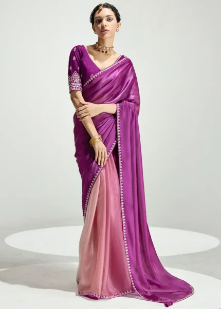 Ombré Magenta Embroidered Organza Saree