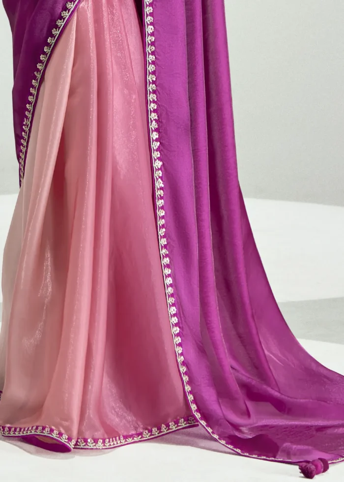 Ombré Magenta Embroidered Organza Saree