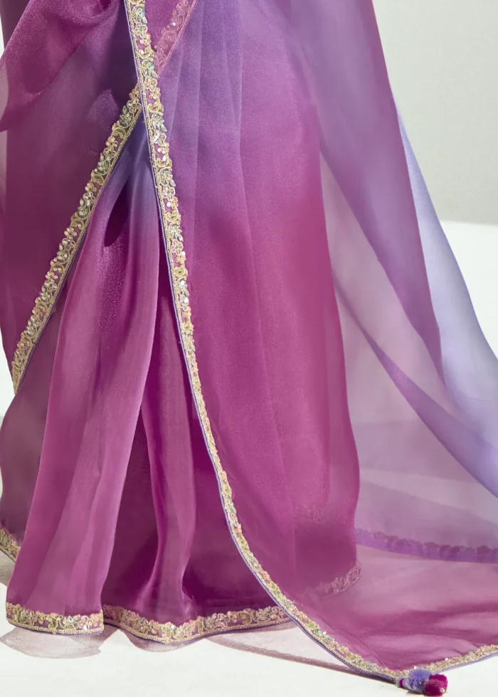 Ombré Purple Embroidered Organza Saree