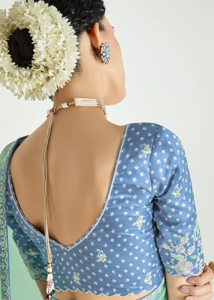 Ombré Sea Green Embroidered Organza Saree