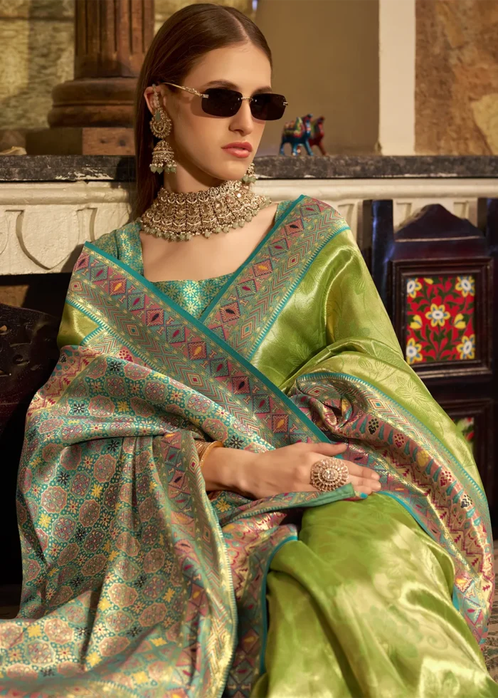 Pista Green Paithani Silk Saree with Dark Green Blouse