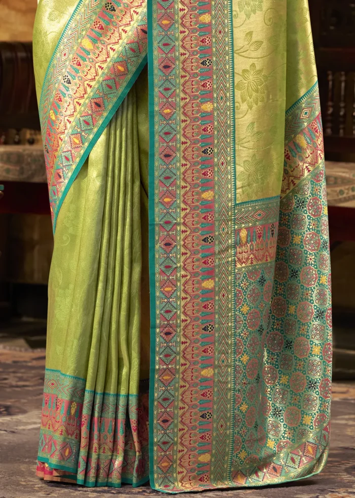 Pista Green Paithani Silk Saree with Dark Green Blouse