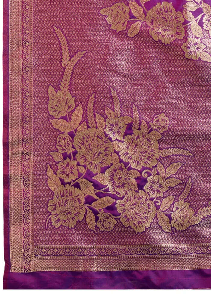 Purple Banarasi Silk Saree with Golden Zari Floral Weaving