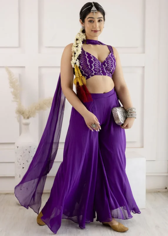 Purple Crop Top and Palazzo Set