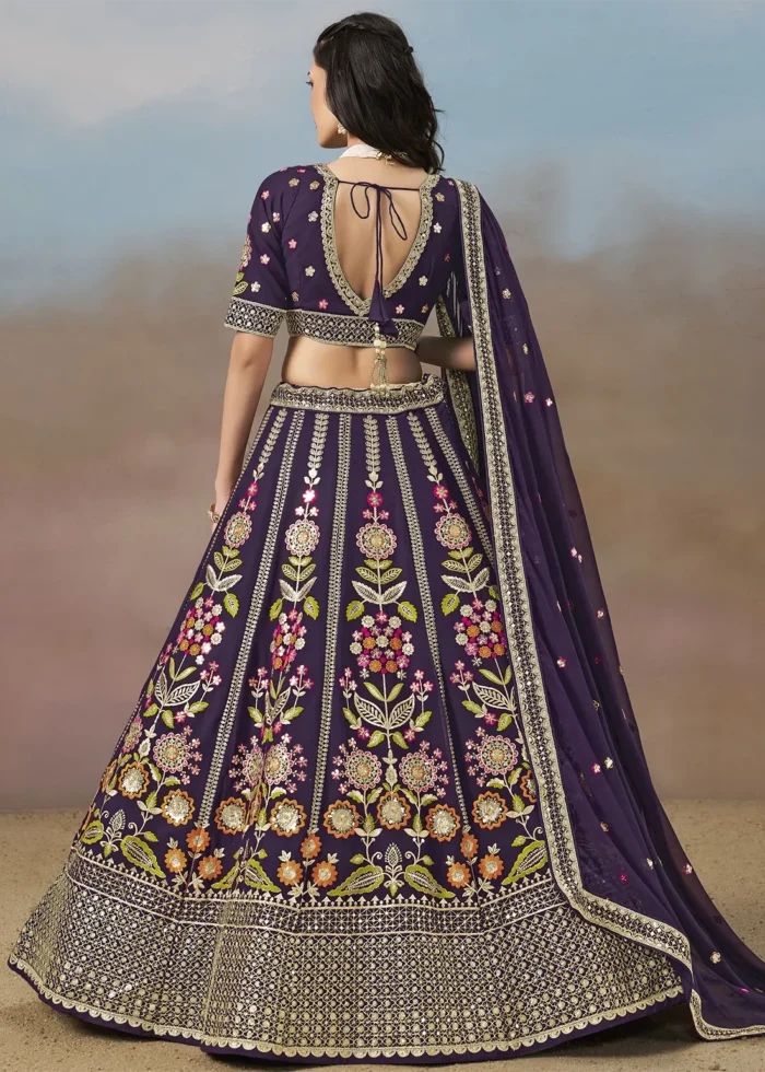 Purple Georgette Embroidered Lehenga Choli