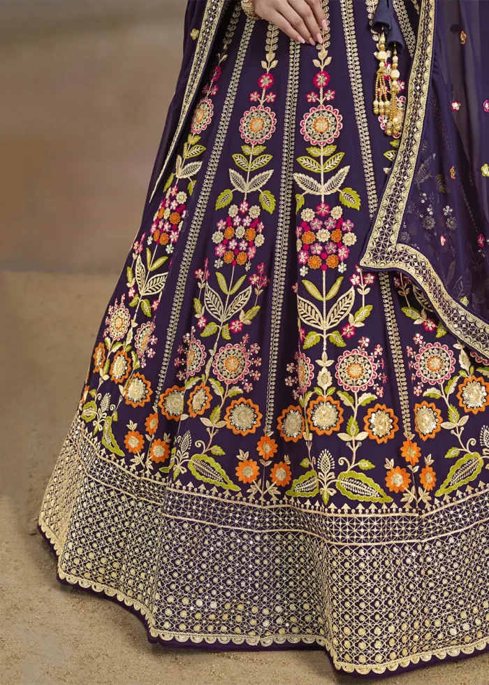 Purple Georgette Embroidered Lehenga Choli