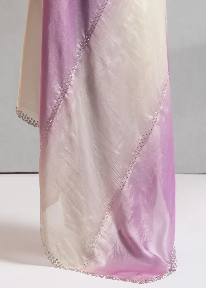Purple and White Organza Saree with Stone Work
