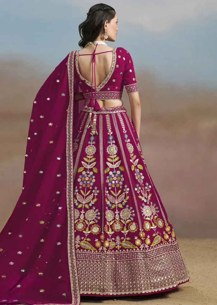 Raspberry Pink Georgette Embroidered Lehenga