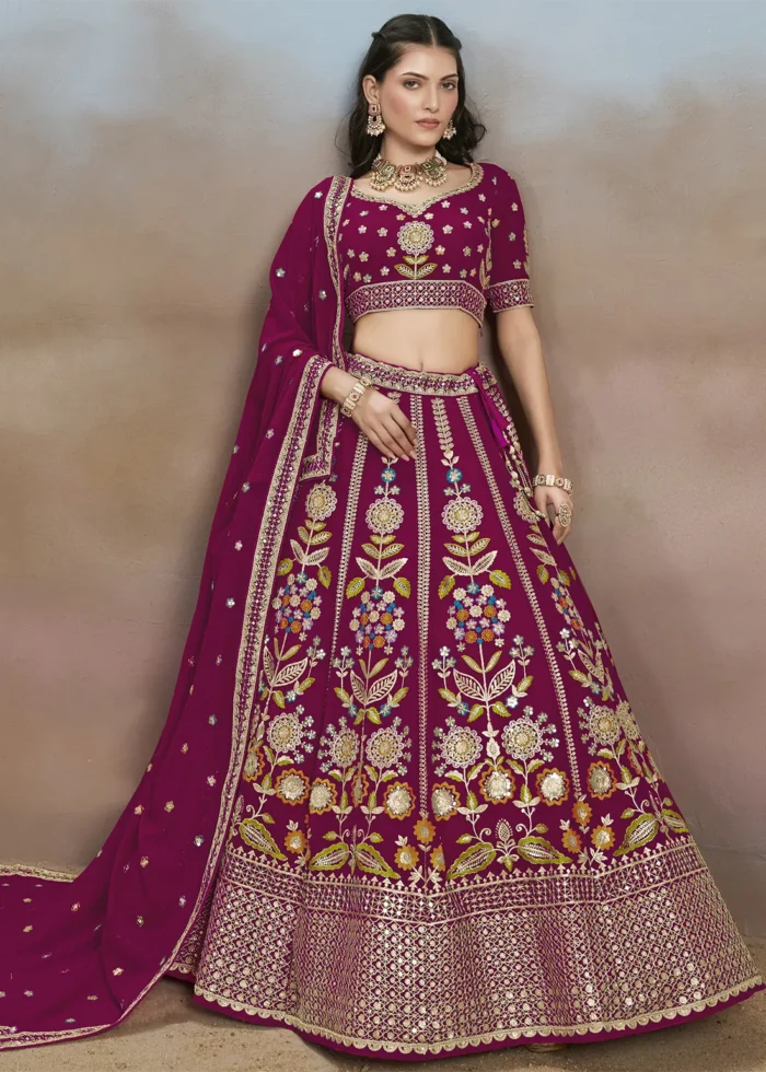 Raspberry Pink Georgette Embroidered Lehenga