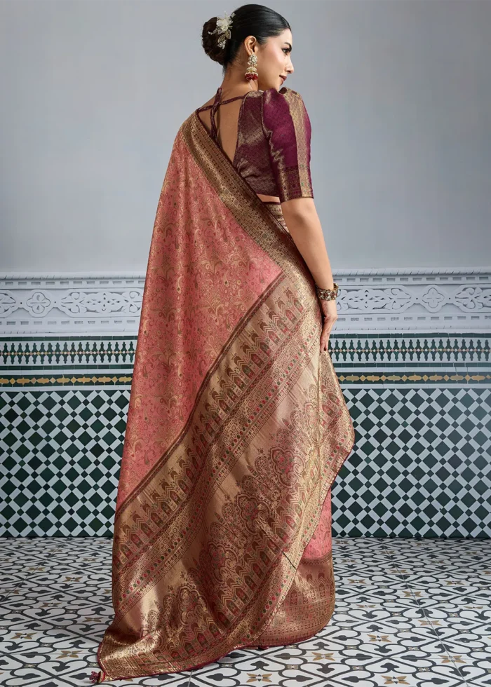 Rose Pink & Maroon Kanjivaram Silk Saree