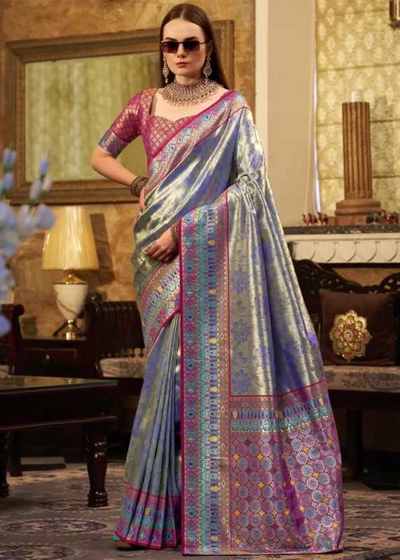 Royal Blue Paithani Silk Saree with Magenta Blouse