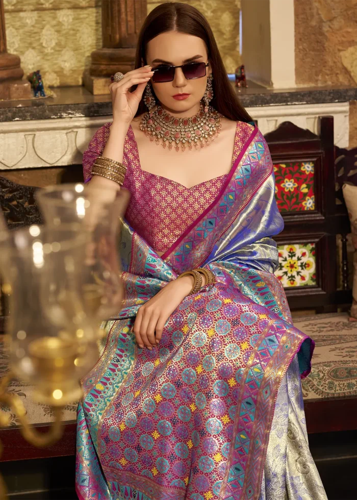 Royal Blue Paithani Silk Saree with Magenta Blouse