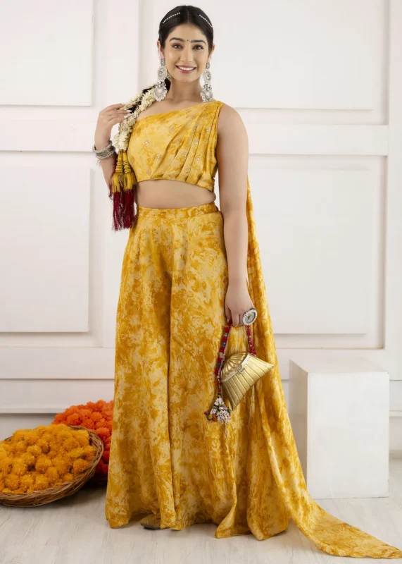 Yellow Crop Top and Palazzo Set