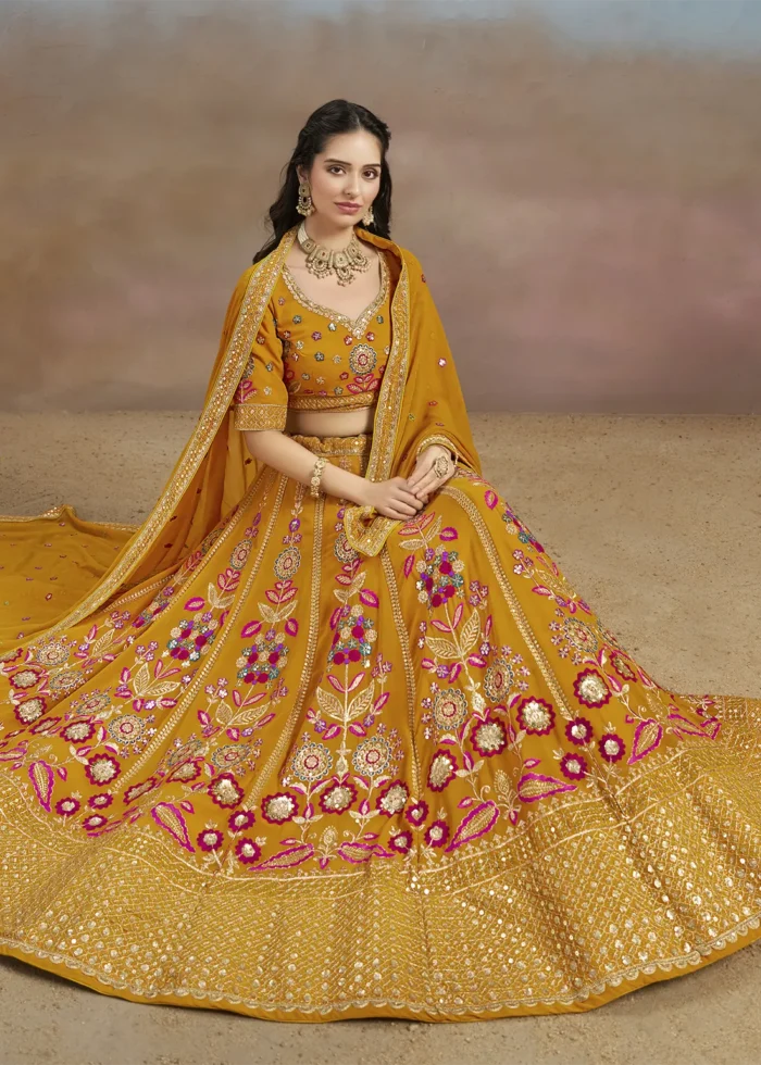 Yellow Georgette Embroidered Lehenga Choli