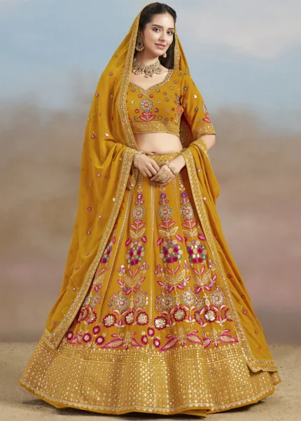 Yellow Georgette Embroidered Lehenga Choli
