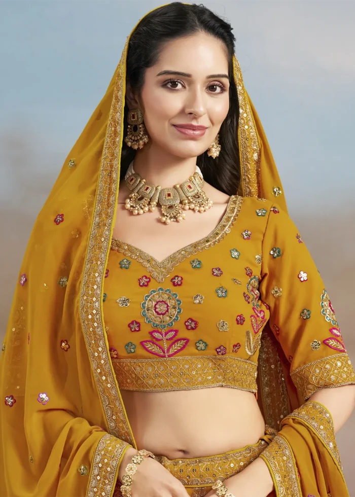 Yellow Georgette Embroidered Lehenga Choli
