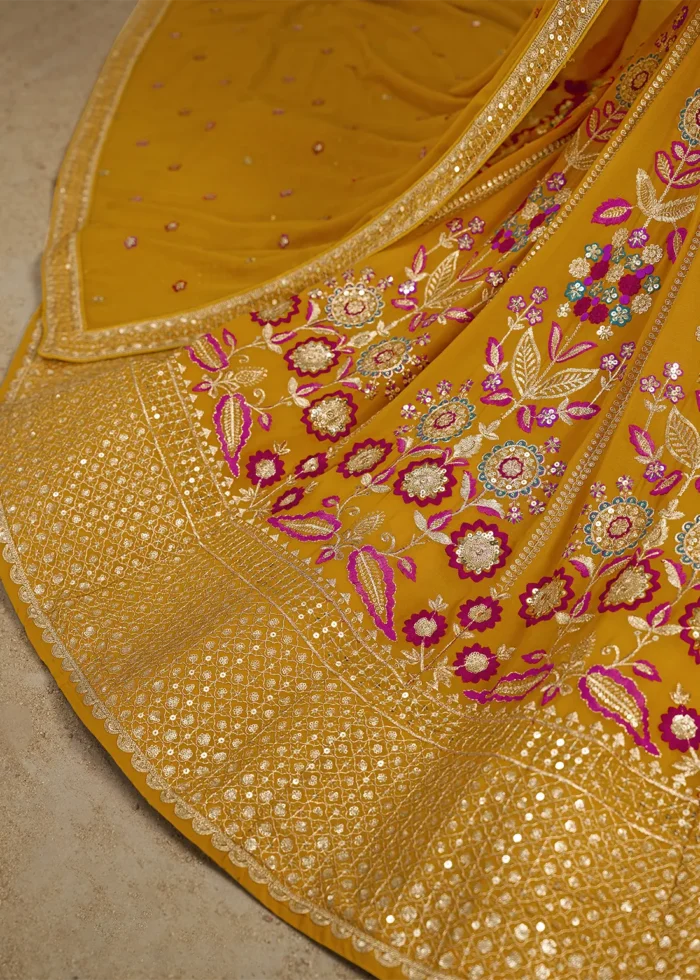 Yellow Georgette Embroidered Lehenga Choli